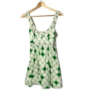 Free People Y2K White & Green Printed Fit & Flare Mini Dress 4